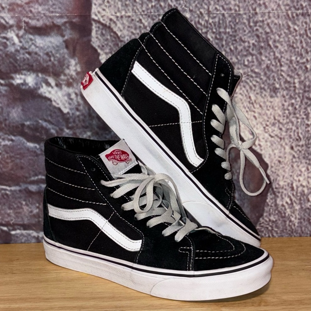Vans Old Skool Sk8 Hi TopSuede Canvas Black Skate Shoes Size Mens 6.5 Women 8
